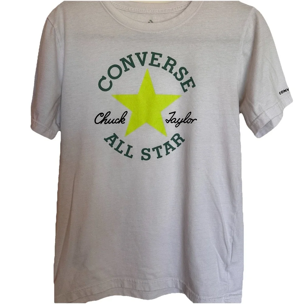 Converse All Star Youth Boys  XL Chuck Taylor T- Shirt  White & Neon Spellout